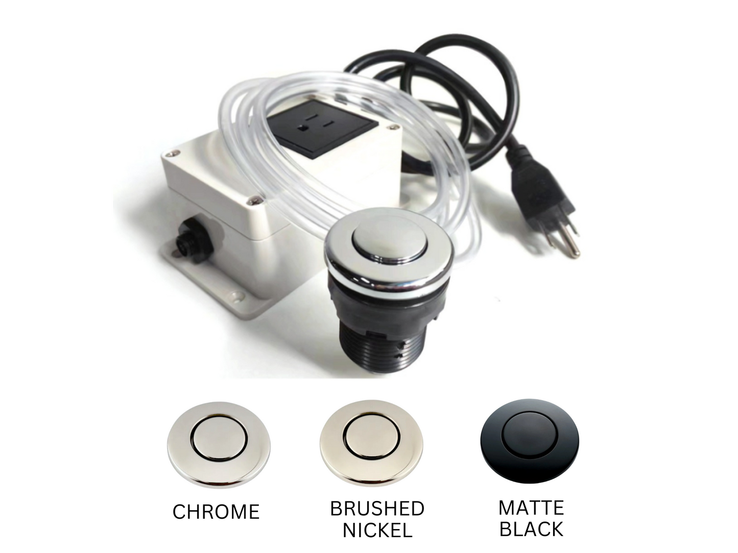 Pelican International Brushed Nickel Air Switch Assembly Garbage Disposal Button With Hose