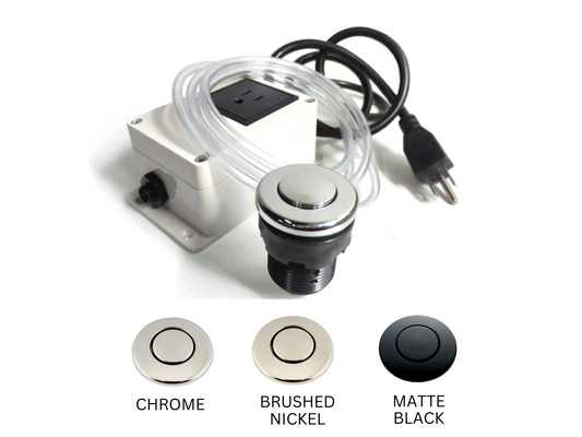 Pelican International Brushed Nickel Air Switch Assembly Garbage Disposal Button With Hose