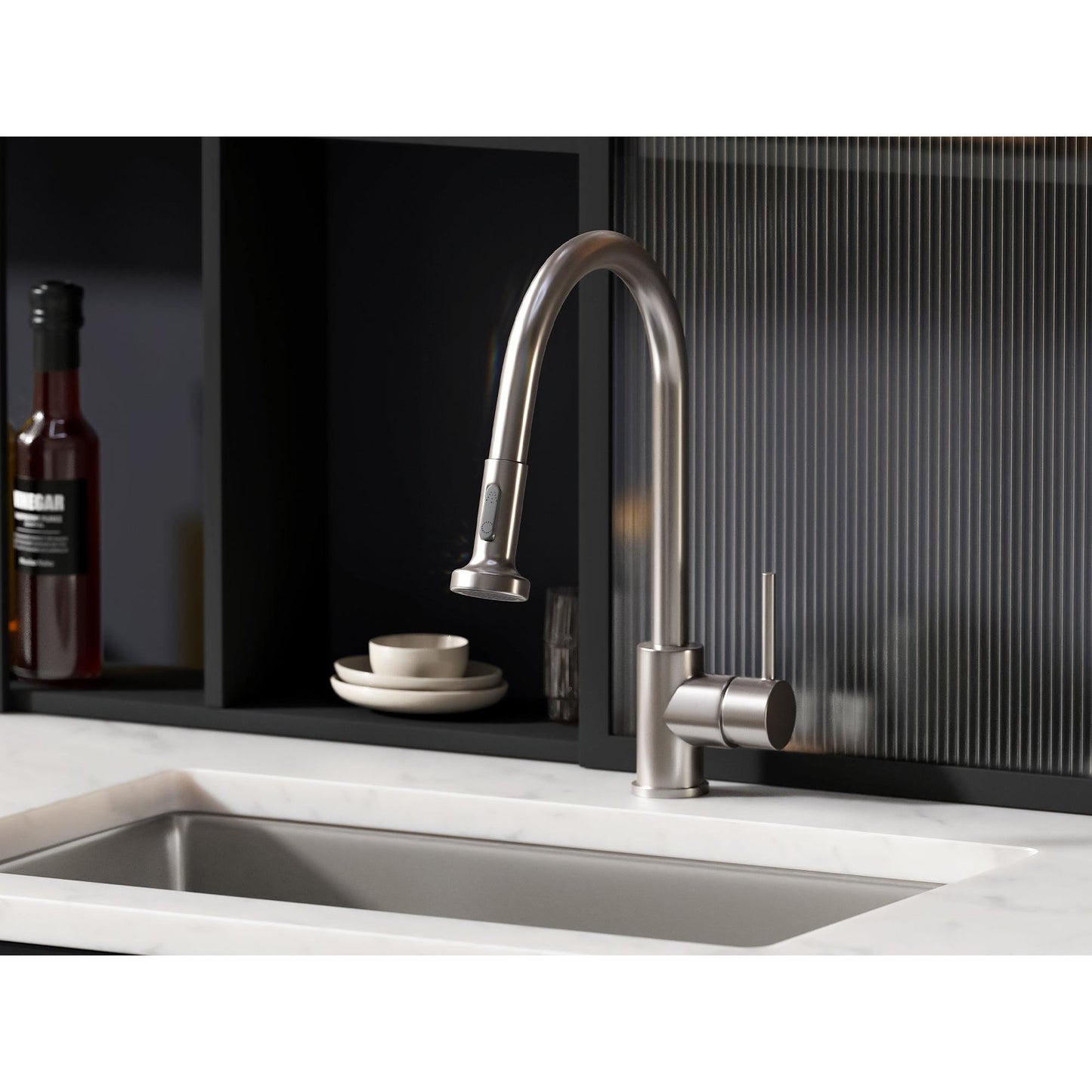 Pelican International Fountain Series 16" Brushed Nickel Single Hole Kitchen Faucet