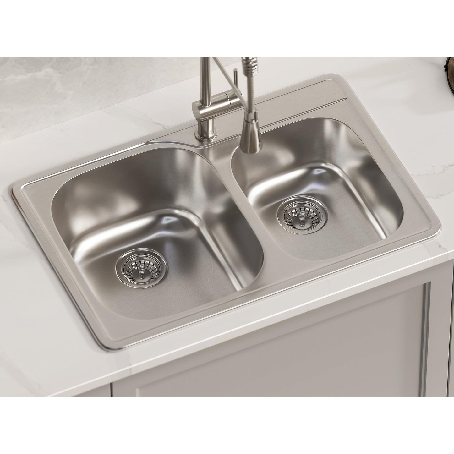 Pelican International Signature Series 33" x 22" Stainless Steel Double Bowl One Faucet Hole, Top Mount Kitchen Sink