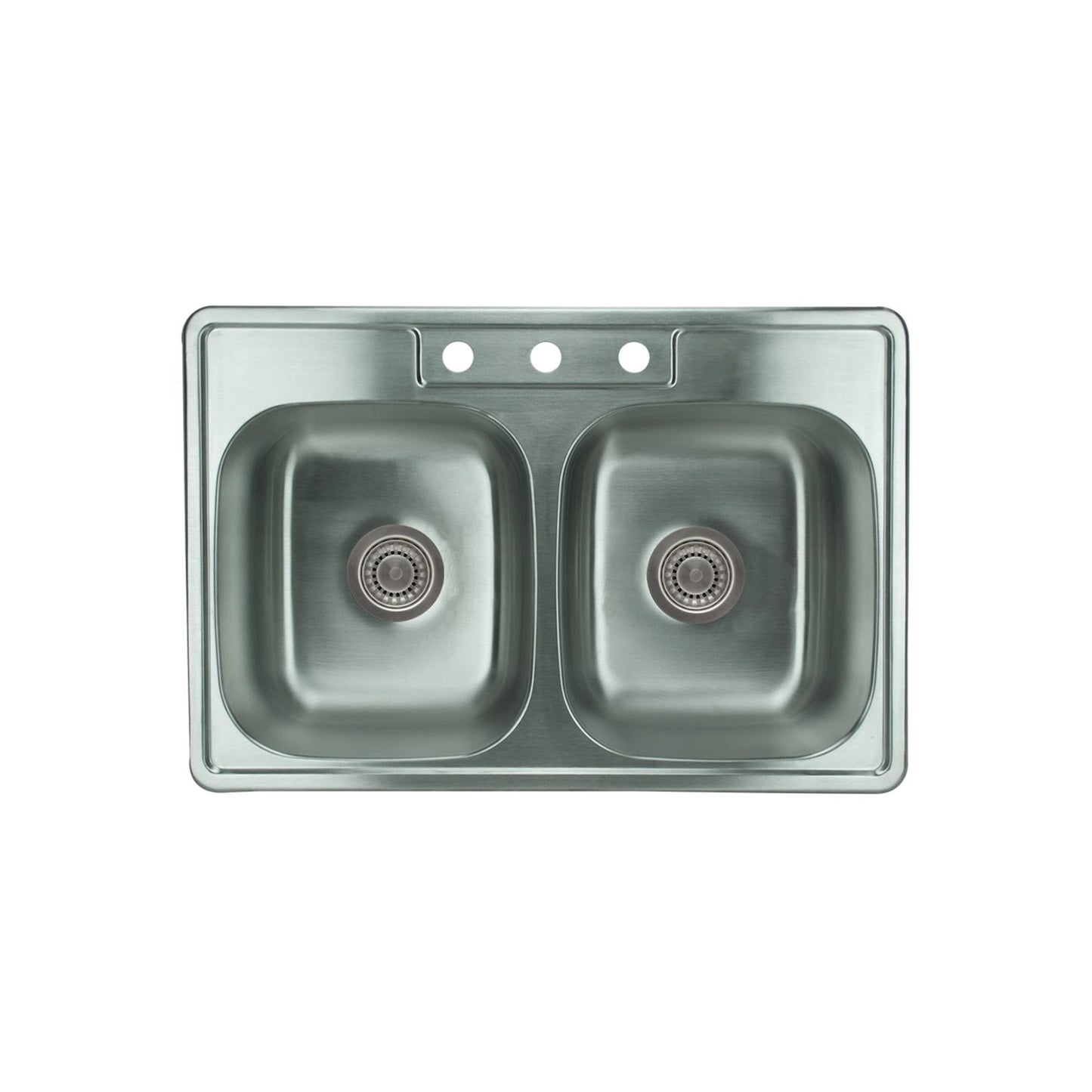 Pelican International Signature Series 33" x 22" Stainless Steel Double Bowl Three Faucet Holes, Top Mount Kitchen Sink (ADA Compliant)