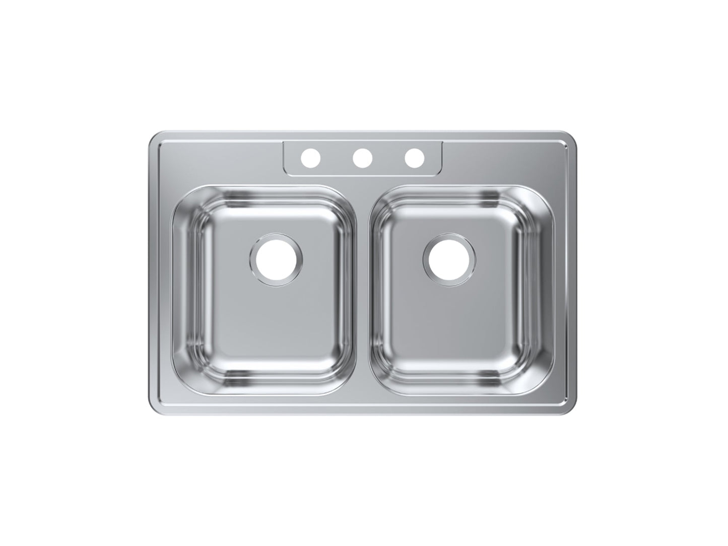 Pelican International Signature Series 33" x 22" Stainless Steel Double Bowl Top Mount Kitchen Sink With Three Faucet Holes (ADA Compliant)