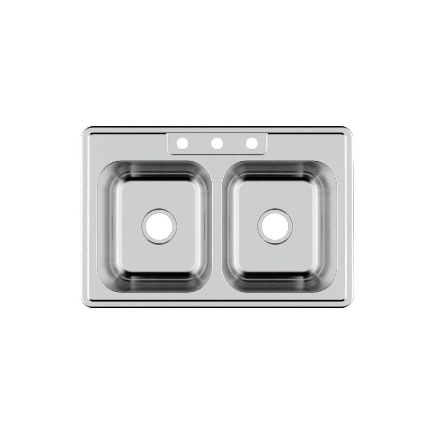 Pelican International Signature Series 33" x 22" Stainless Steel Double Bowl Top Mount Kitchen Sink With Three Faucet Holes