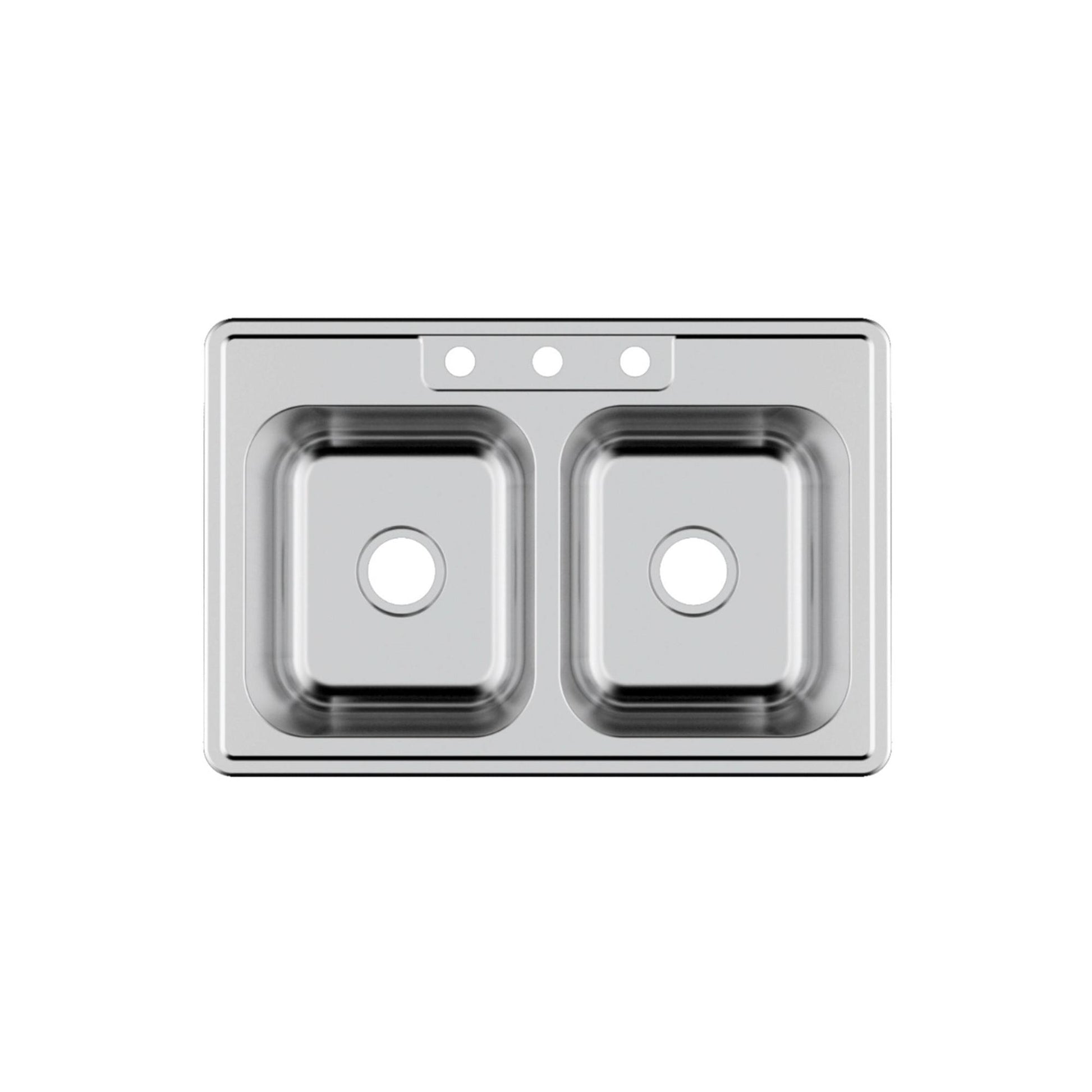 Pelican International Signature Series 33" x 22" Stainless Steel Double Bowl Top Mount Kitchen Sink With Three Faucet Holes