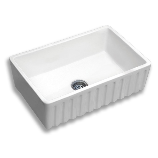 Pelican Int'l Coral Series PL-4050 30 1/2" x 20" White Porcelain Fluted Farmhouse Kitchen Sink