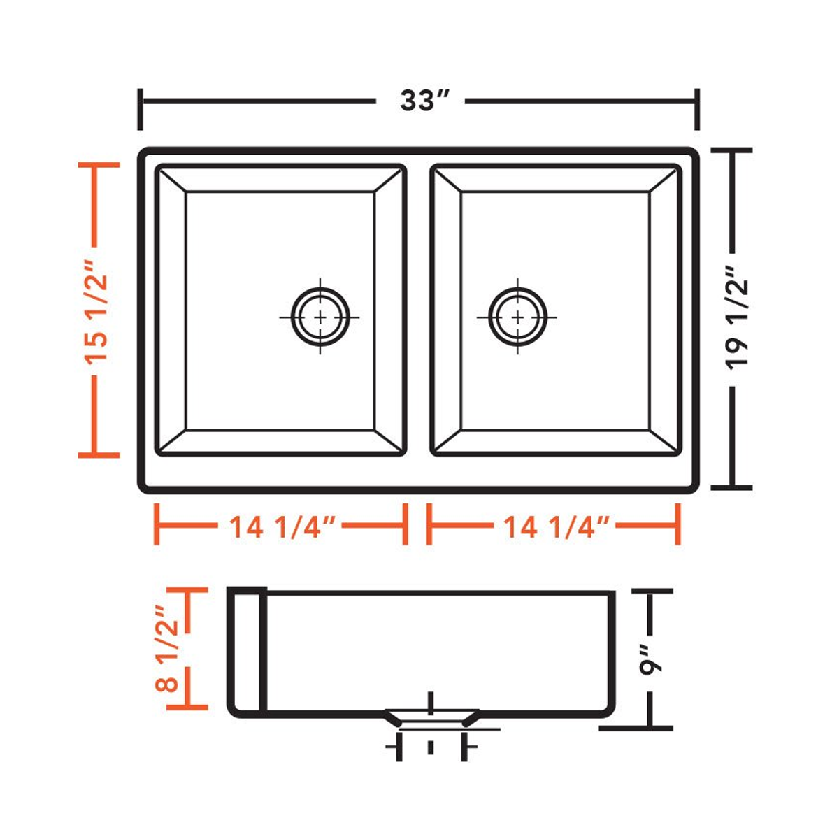 Pelican Int'l Coral Series PL-4060 33" x 19 1/2" White Porcelain Farmhouse Kitchen Sink