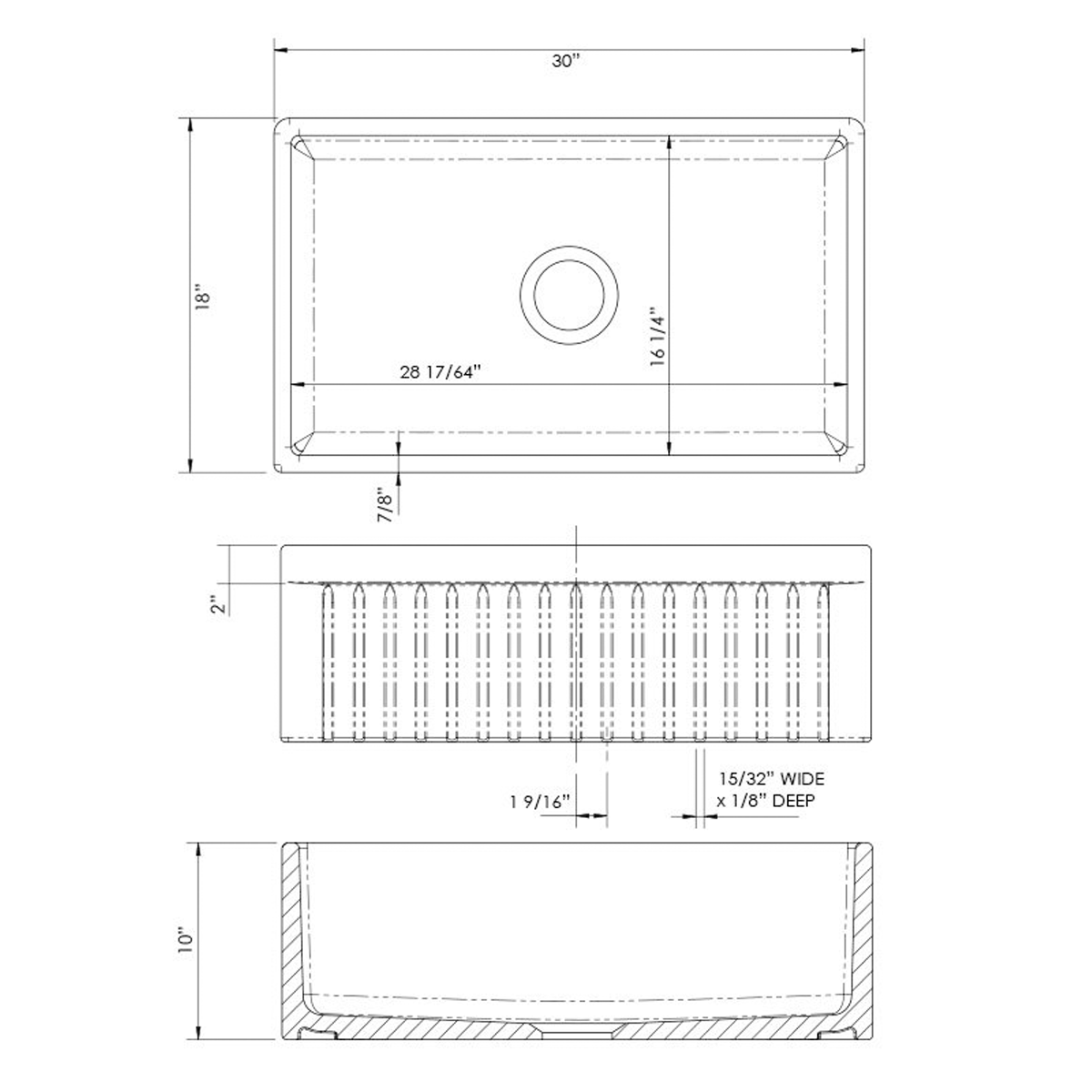 Pelican Int'l Fireclay Series PL-FC101 White Single Bowl Reversible Farmhouse Kitchen Sink 30" x 18"