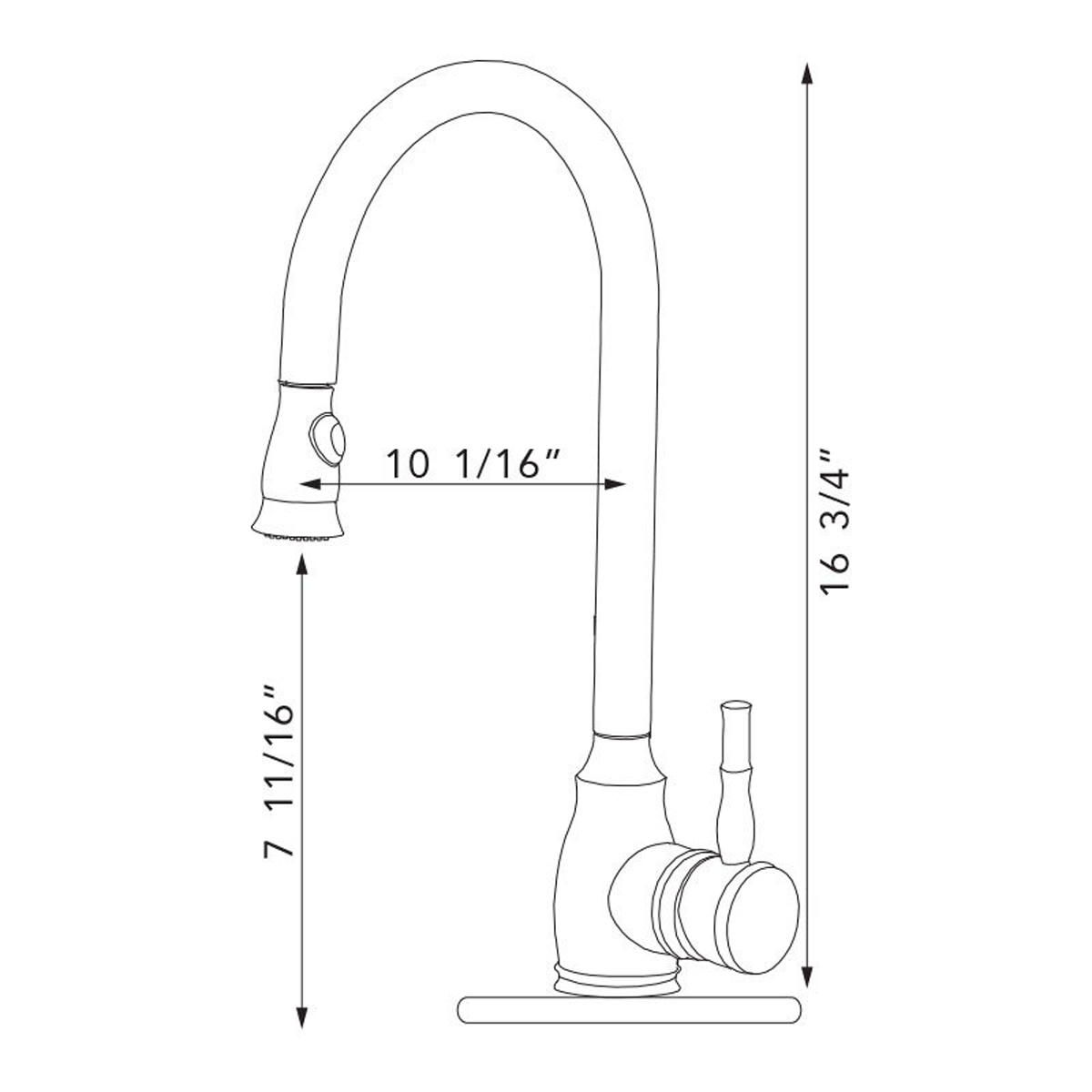 Pelican Int'l Fountain Series PL-8217 Single Hole Pull Down Kitchen Faucet In Brushed Nickel