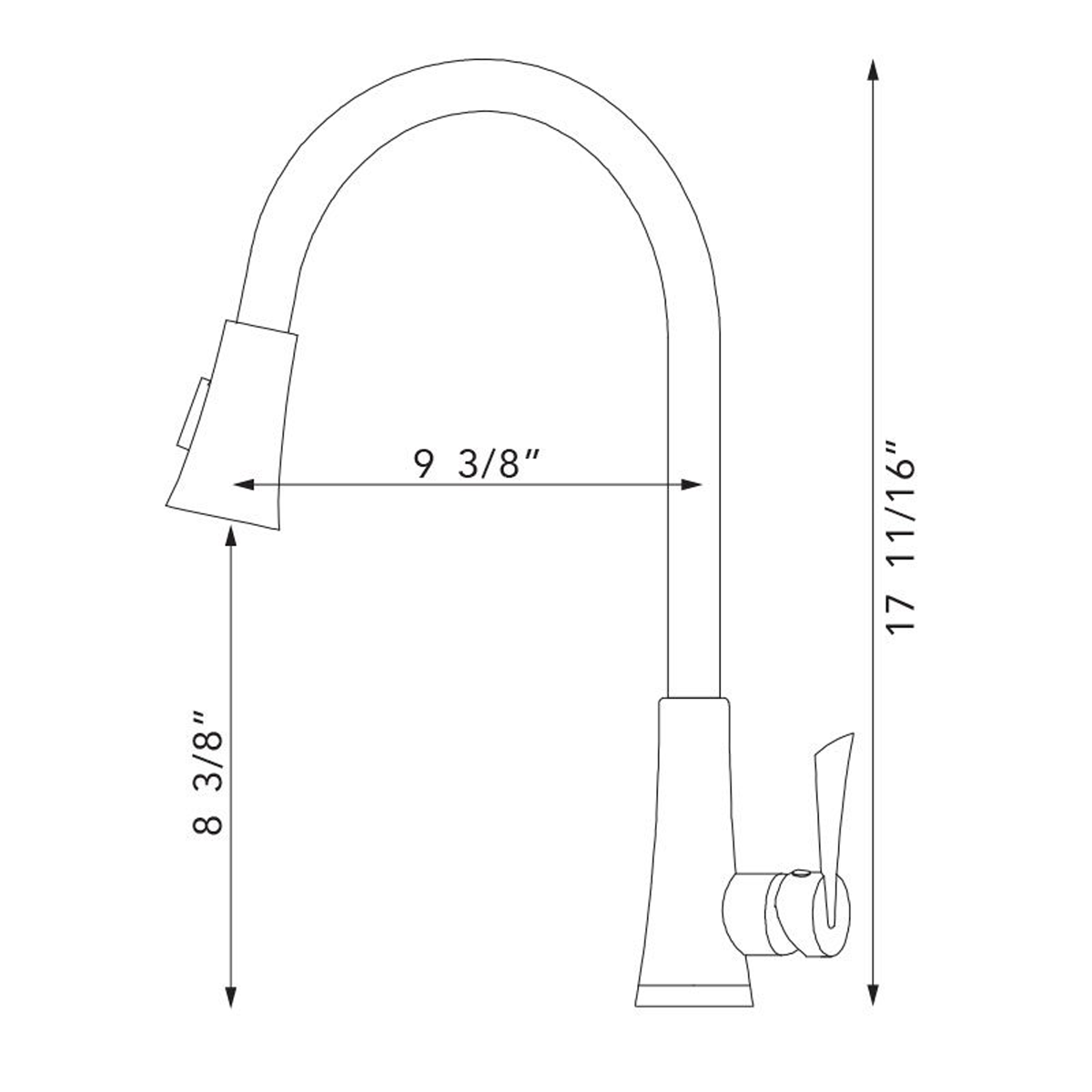 Pelican Int'l Fountain Series PL-8218 Single Hole Pull Down Kitchen Faucet In Brushed Nickel