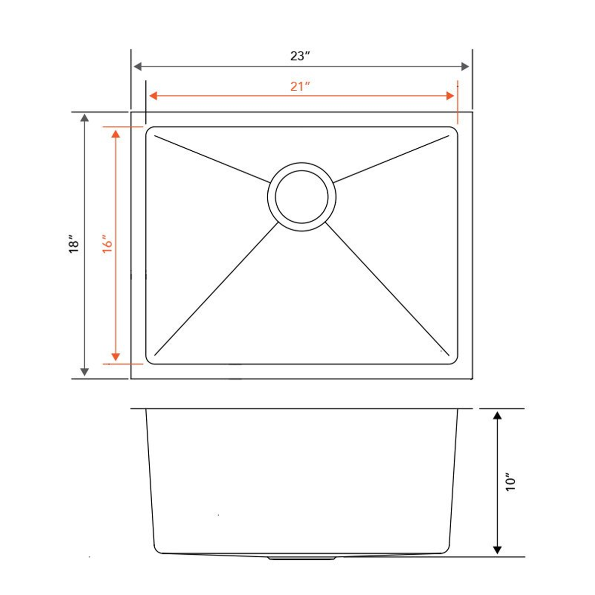 Pelican Int'l Handmade Series PL-HA108 16 Gauge Stainless Steel Undermount Kitchen Sink 23" x 18" with Micro Radius Corners