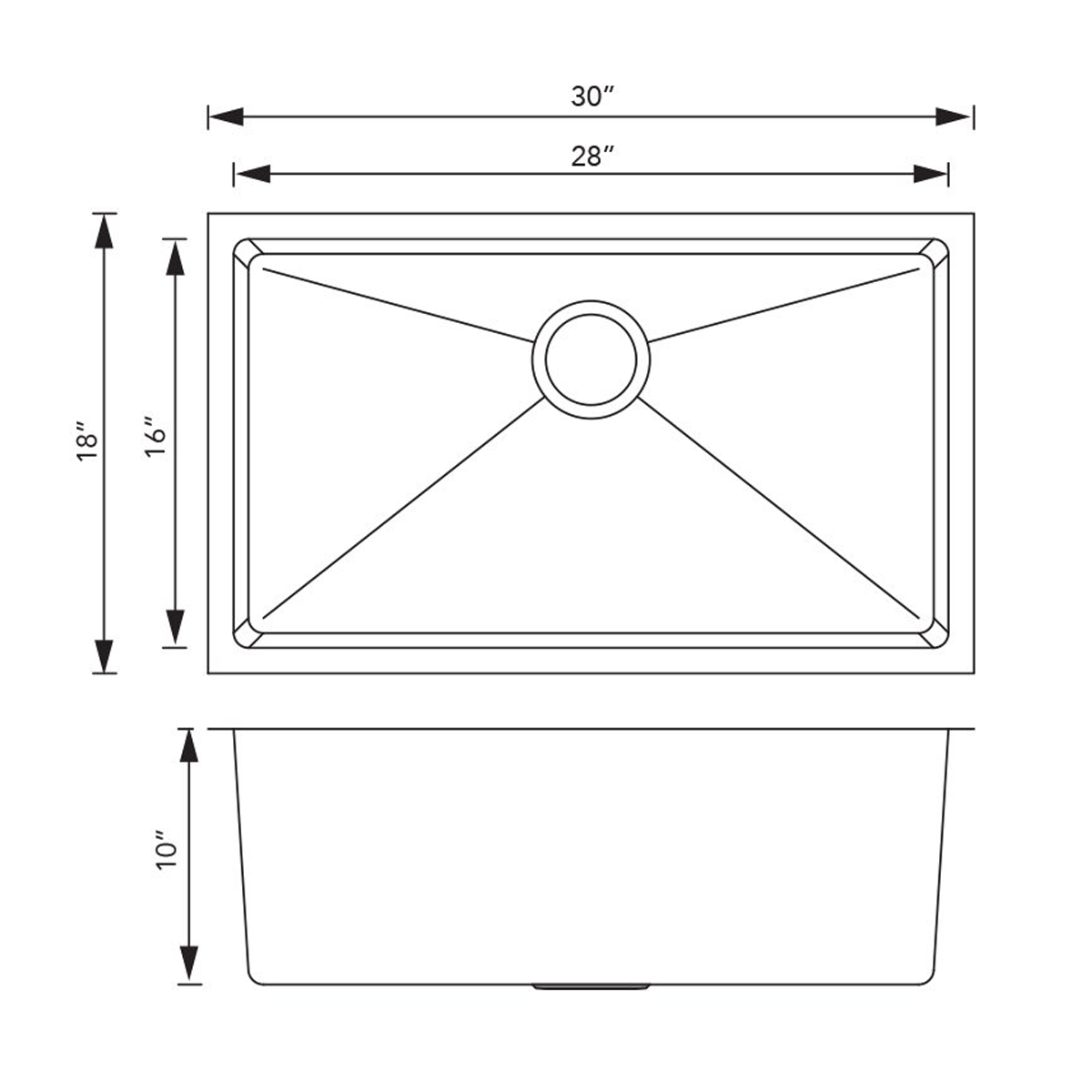 Pelican Int'l Handmade Series PL-HA109 R0 16 Gauge Stainless Steel Undermount Kitchen Sink 30" x 18" with Micro Radius Corners