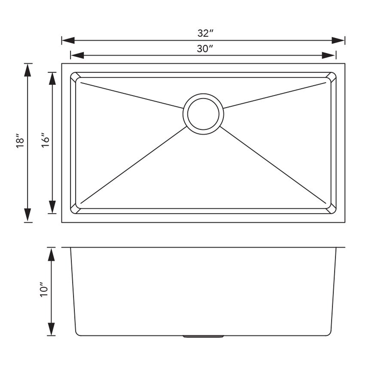 Pelican Int'l Handmade Series PL-HA115 R0 16 Gauge Stainless Steel Undermount Kitchen Sink 32" x 18" with Micro Radius Corners