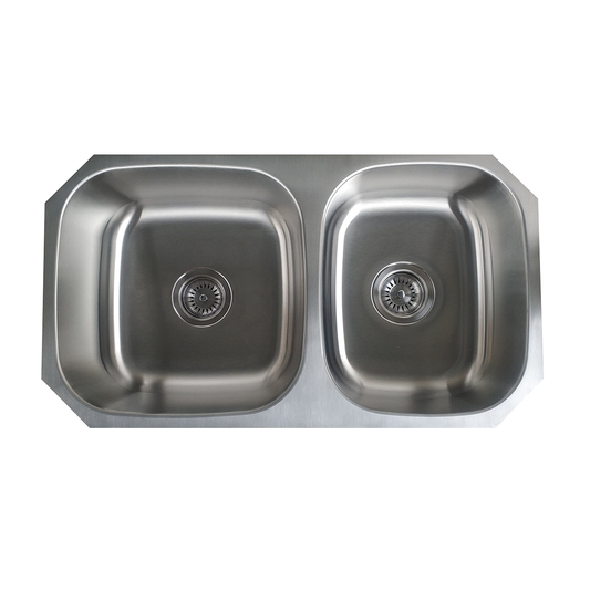 Pelican Int'l Signature Series PL-VP6040 16 Gauge Stainless Steel Double Bowl Undermount Kitchen Sink 32 1/8" x 18"