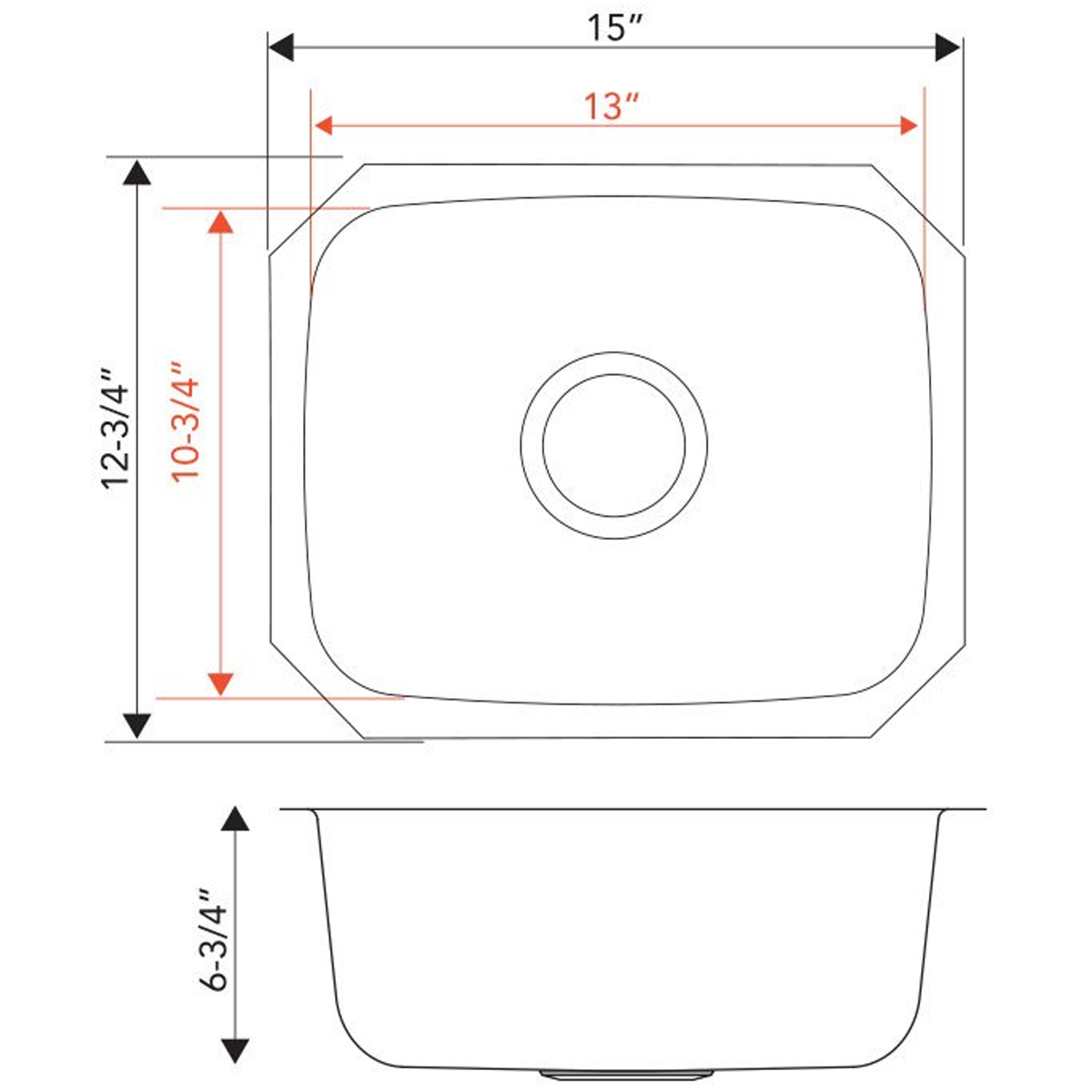 Pelican Int'l Signature Series PL-VS1513 18 Gauge Stainless Steel Single Bowl Undermount Kitchen Sink 15" x 12 3/4"