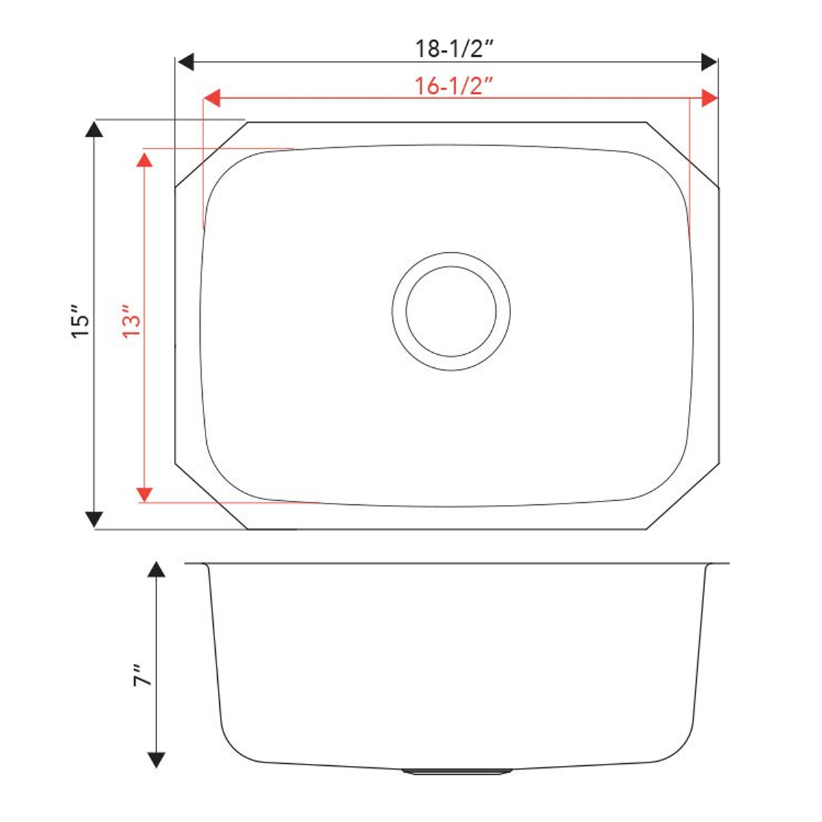 Pelican Int'l Signature Series PL-VS1815 18 Gauge Stainless Steel Single Bowl Undermount Kitchen Sink 18 1/2" x 15"