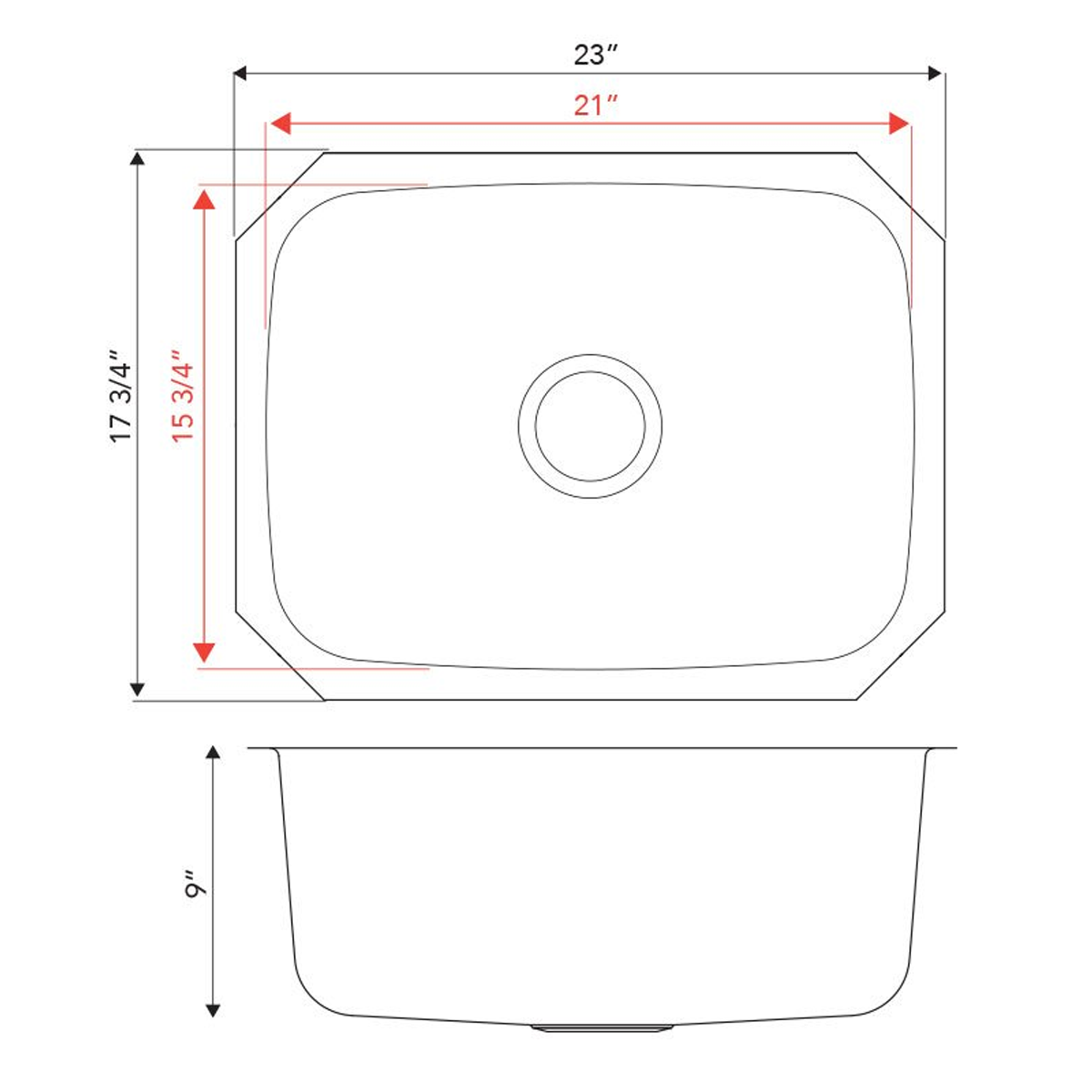 Pelican Int'l Signature Series PL-VS2318 16 Gauge Stainless Steel Single Bowl Undermount Kitchen Sink 23" x 17 3/4"