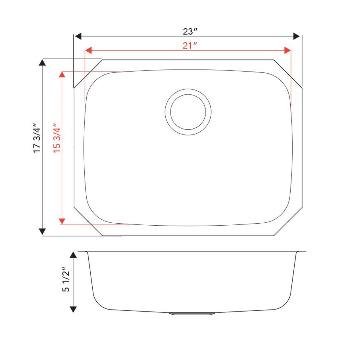 Pelican Int'l Signature Series PL-VS2318 ADA Compliant 18 Gauge Stainless Steel Single Bowl Undermount Kitchen Sink 23" x 17 3/4"