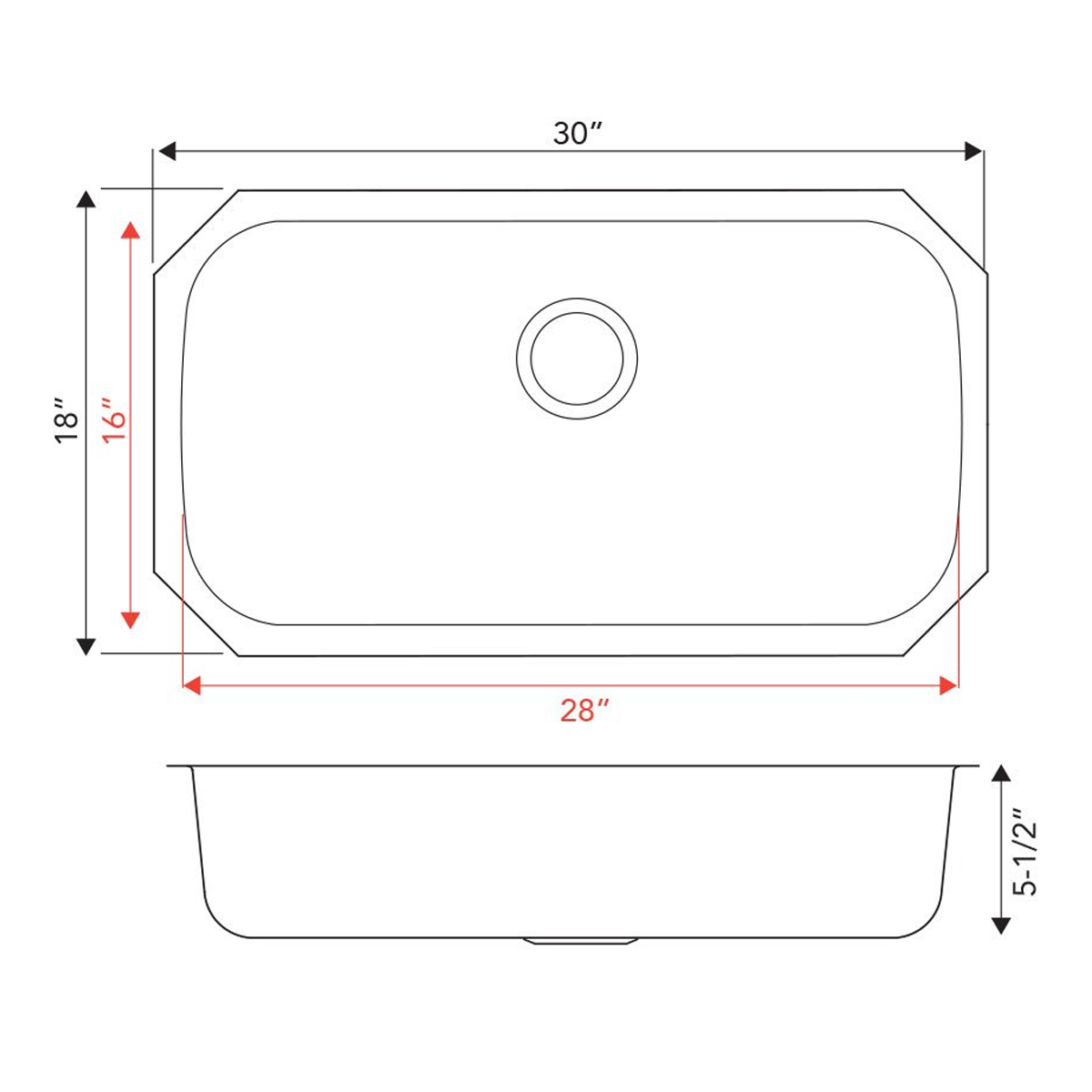 Pelican Int'l Signature Series PL-VS3018 ADA Compliant 18 Gauge Stainless Steel Single Bowl Undermount Kitchen Sink 30" x 18"