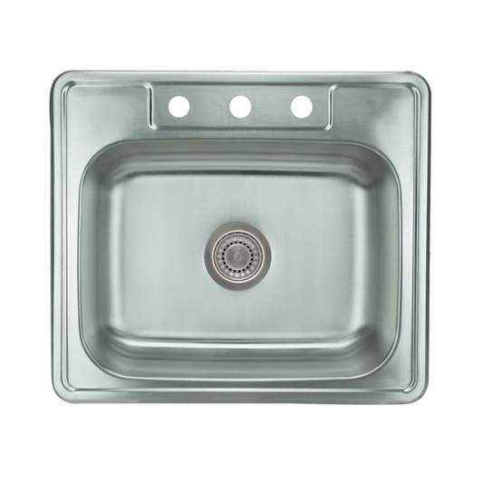 Pelican Int'l Signature Series PL-VT2522 18 Gauge Stainless Steel Single Bowl Topmount Kitchen Sink 25" x 22" with 3 Holes