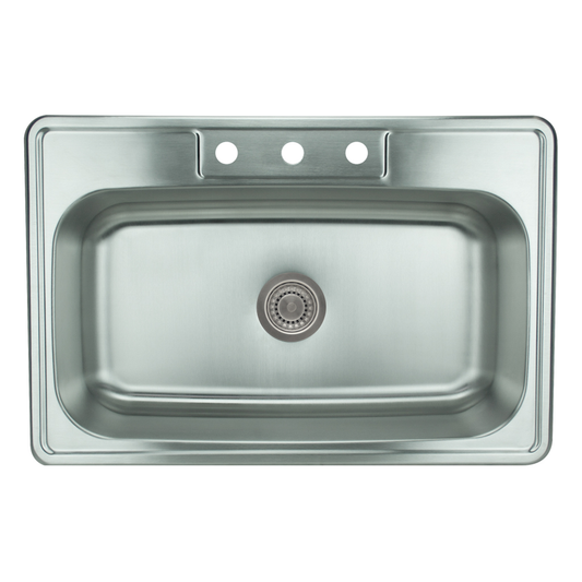 Pelican Int'l Signature Series PL-VT3322 18 Gauge Stainless Steel Single Bowl Topmount Kitchen Sink 33" x 22" with 3 Holes