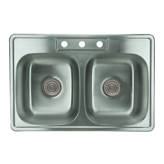 Pelican Int'l Signature Series PL-VT5050 18 Gauge Stainless Steel Double Bowl Topmount Kitchen Sink 33" x 22" with 3 Holes