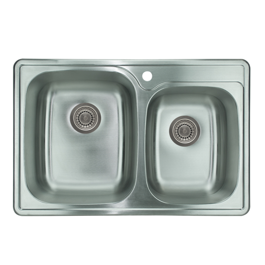 Pelican Int'l Signature Series PL-VT6040 18 Gauge Stainless Steel Double Bowl Topmount Kitchen Sink 33" x 22" with 1 Hole
