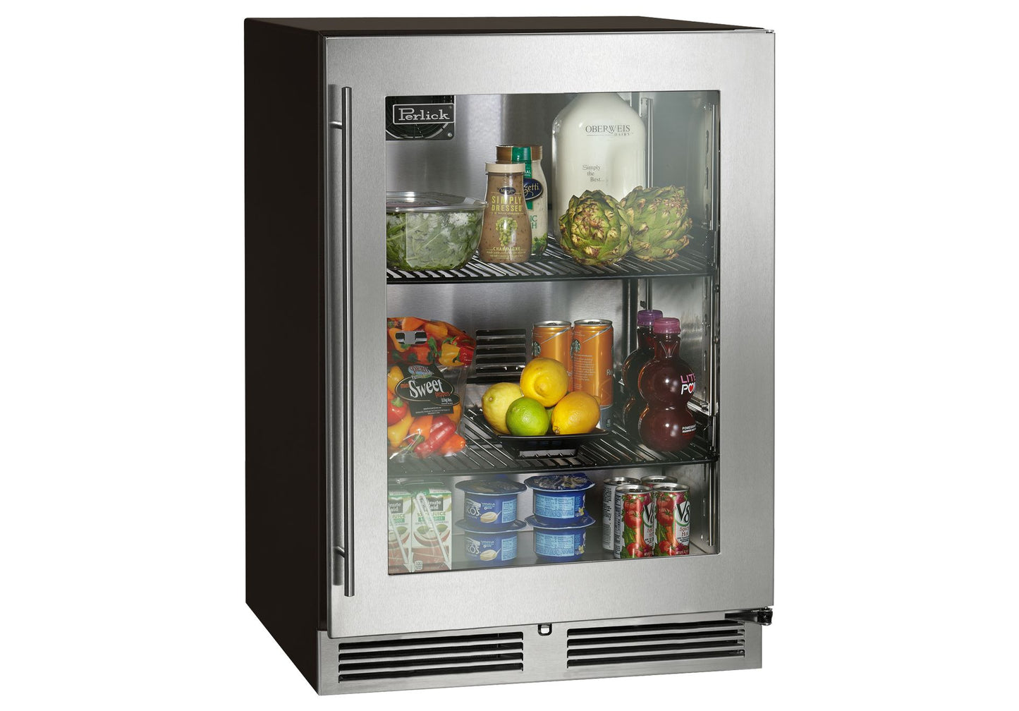 Perlick C-Series 24" Indoor Refrigerator with Stainless Steel Glass Door Hinge Right with Lock