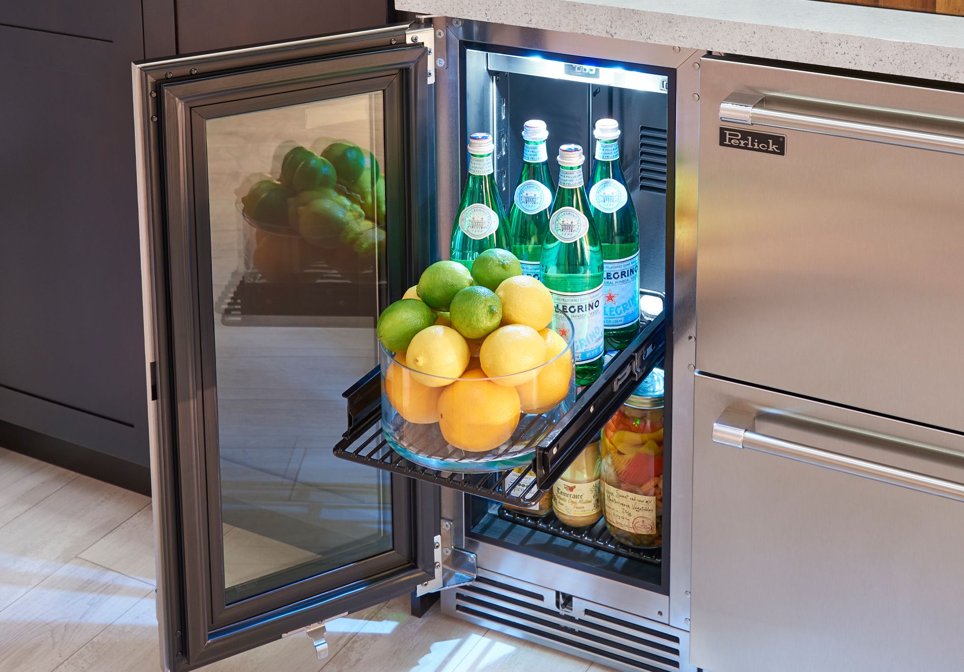 Perlick Signature Series 15" Indoor Refrigerator with Stainless Steel Glass Door Hinge Left