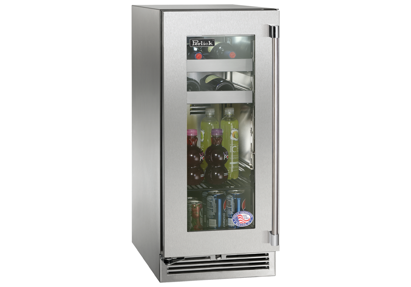 Perlick Signature Series 15" Marine Grade Beverage Center with Fully Integrated Panel-Ready Glass Door Hinge Right with Lock