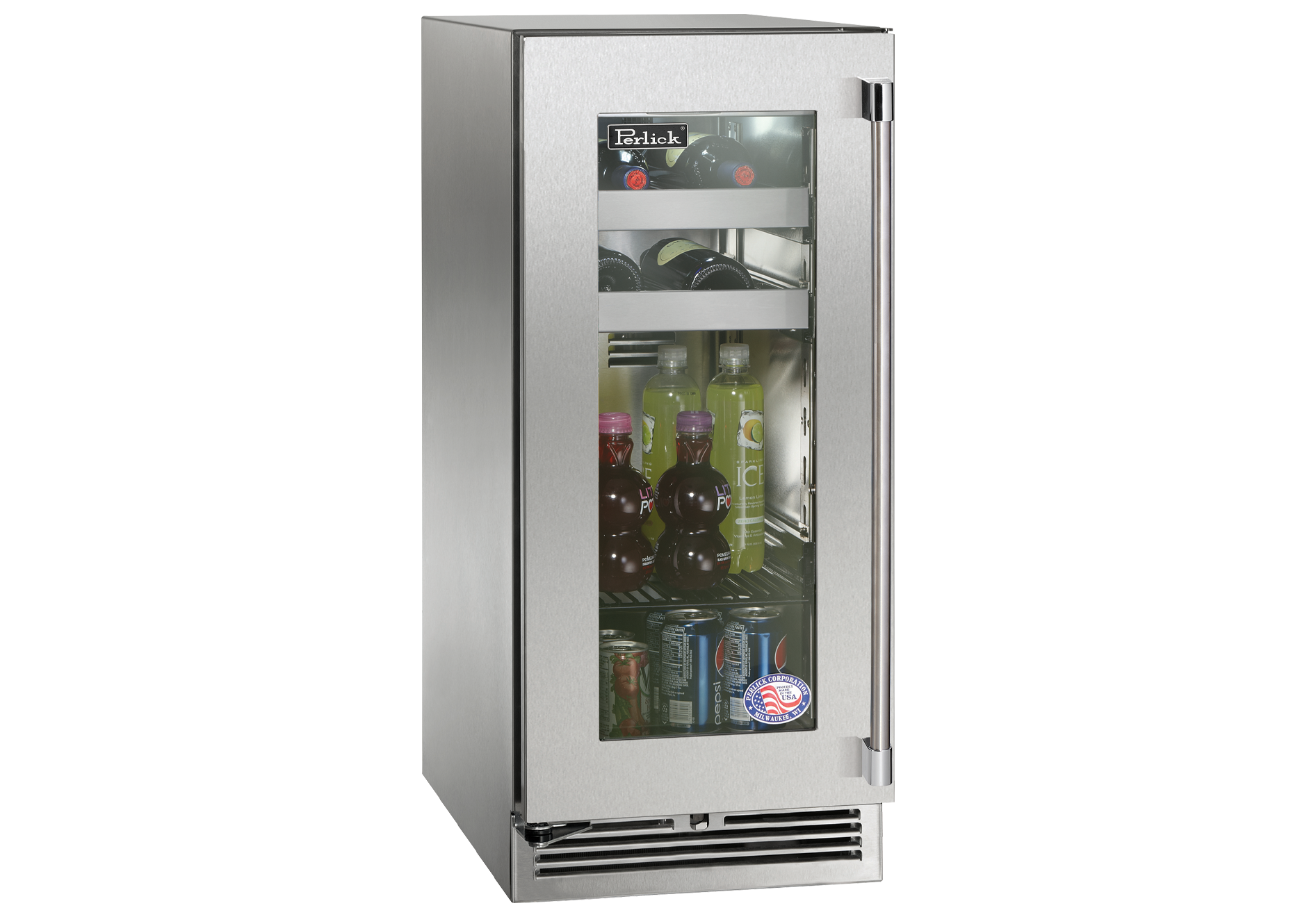 Perlick Signature Series 15" Marine Grade Beverage Center with Fully Integrated Panel-Ready Glass Door Hinge Right with Lock