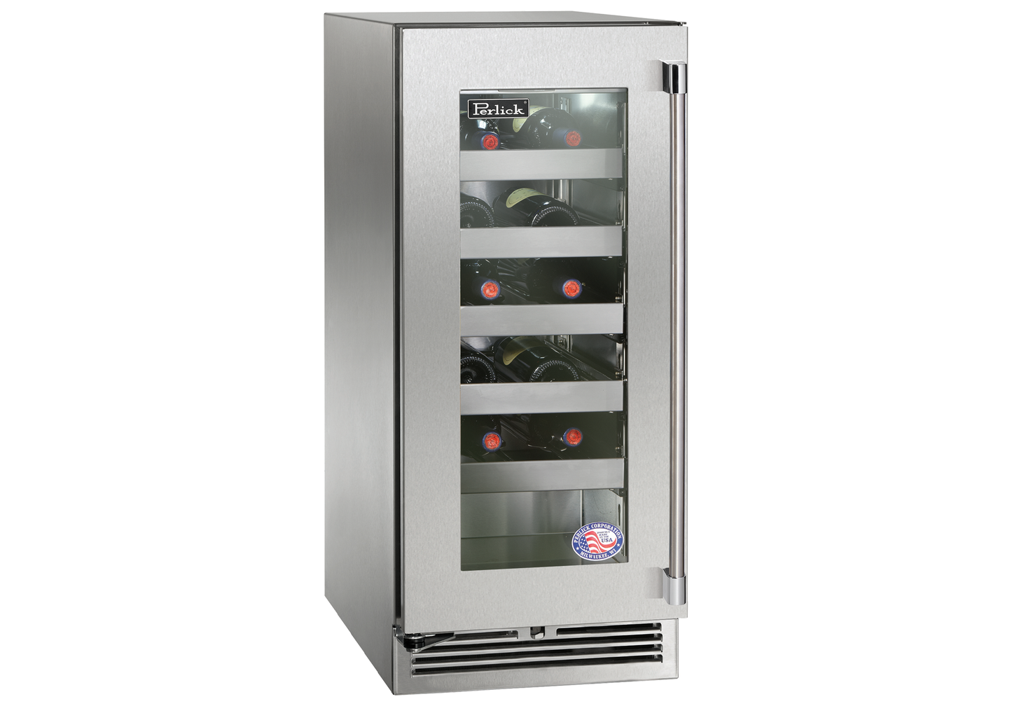 Perlick Signature Series 15" Marine Grade Wine Reserve with Fully Integrated Panel-Ready Glass Door Hinge Right
