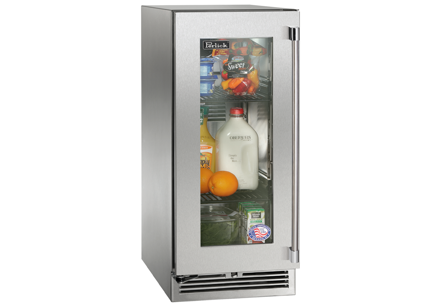 Perlick Signature Series 15" Outdoor Refrigerator with Stainless Steel Glass Door Hinge Left