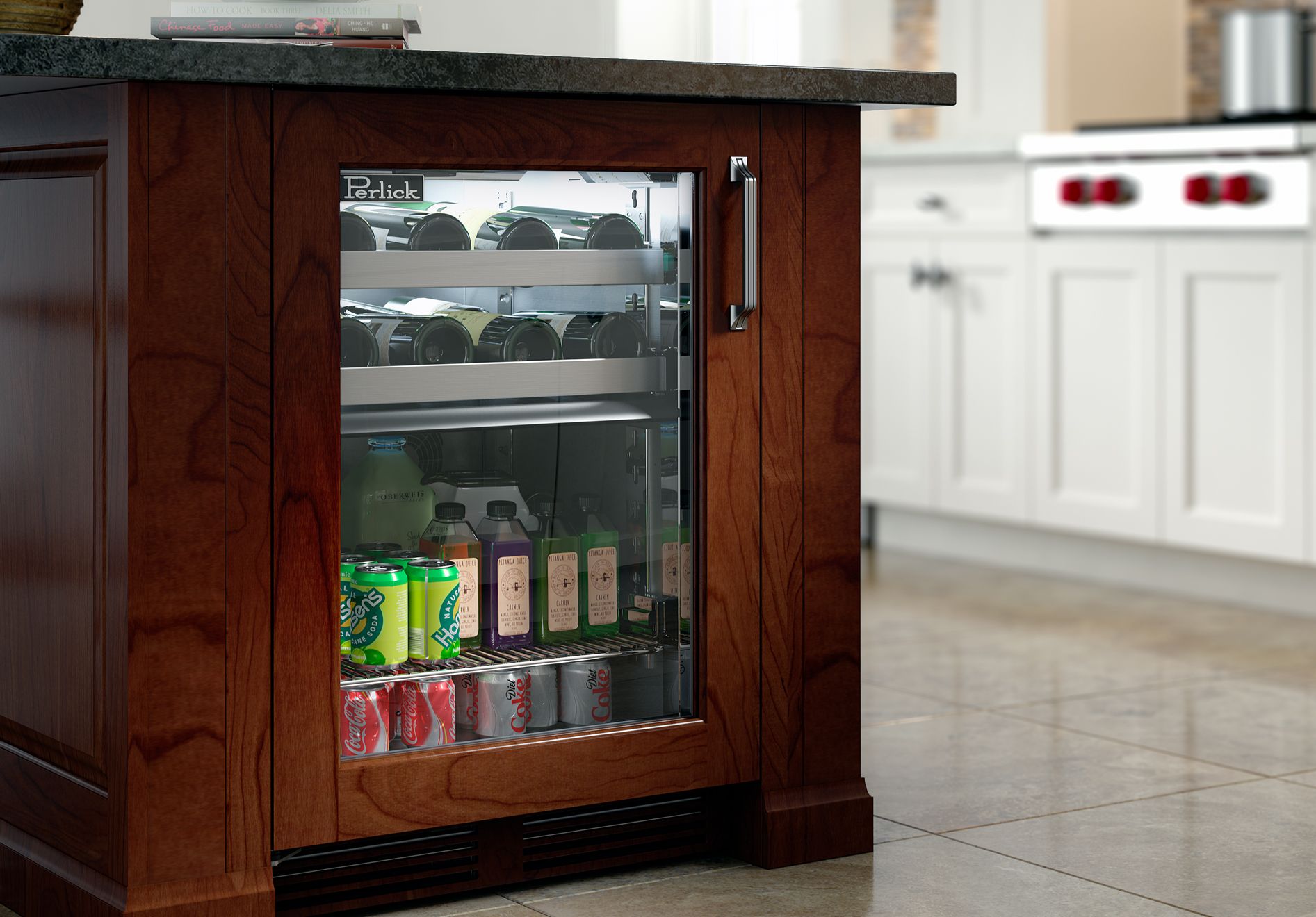 Perlick Signature Series 24" Indoor Dual-Zone Refrigerator/Wine Reserve with Stainless Steel Glass Door Hinge Left with Lock