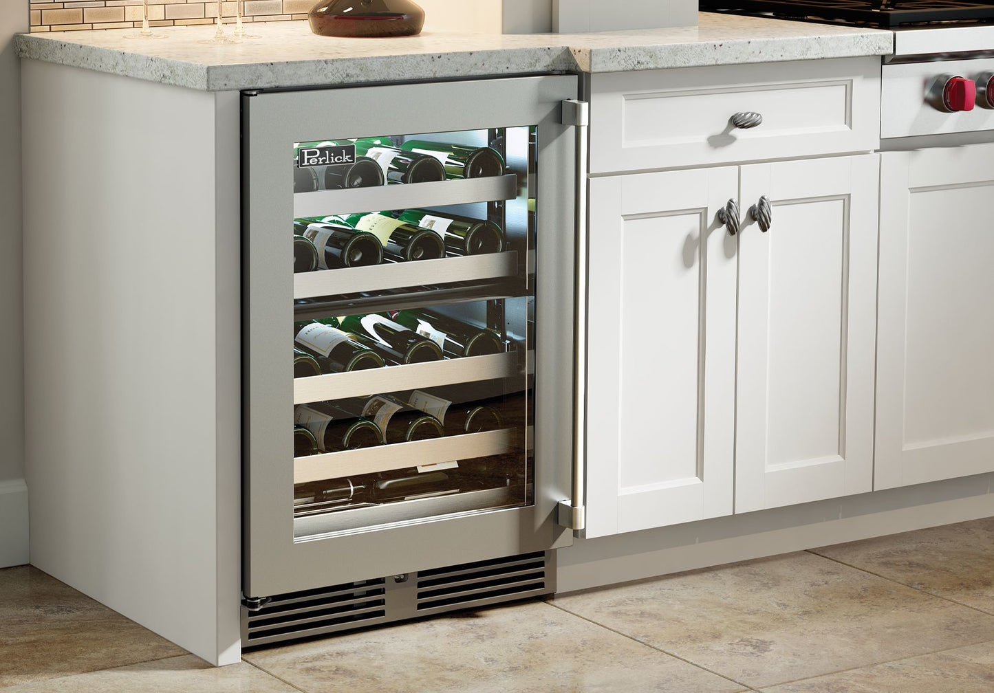 Perlick Signature Series 24" Indoor Dual-Zone Wine Reserve with Fully Integrated Panel-Ready Solid Door Hinge Right with Lock