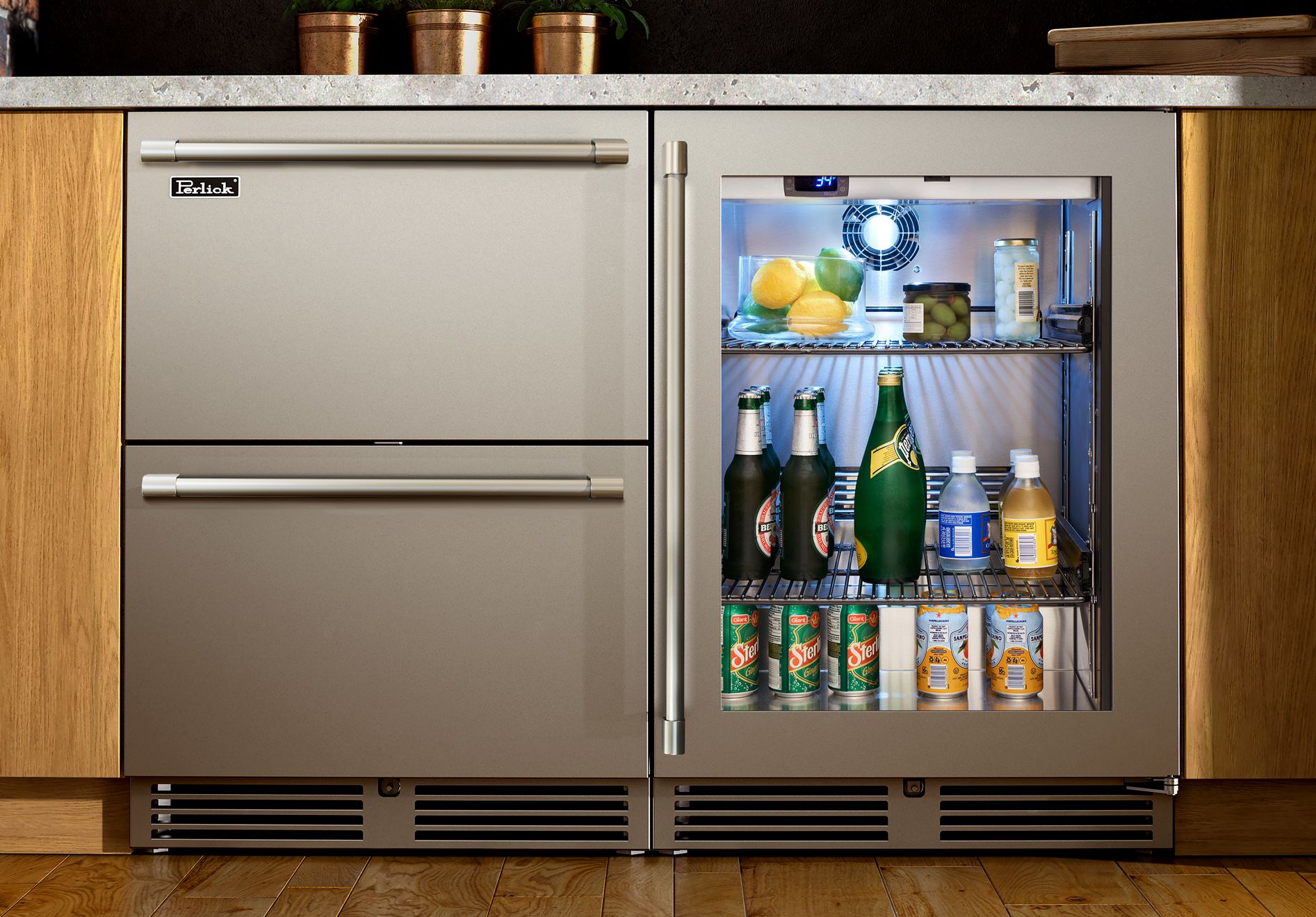 Perlick Signature Series 24" Indoor Refrigerator with Stainless Steel Solid Door Hinge Left