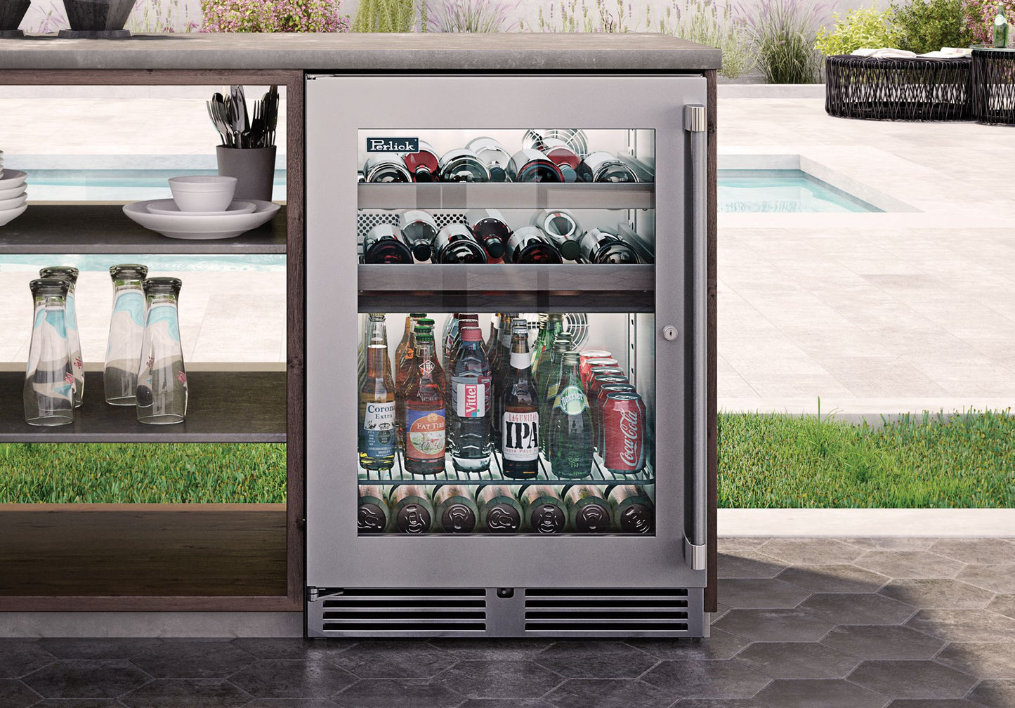 Perlick Signature Series 24" Marine Grade Beverage Center with Fully Integrated Panel-Ready Solid Door Hinge Right with Lock