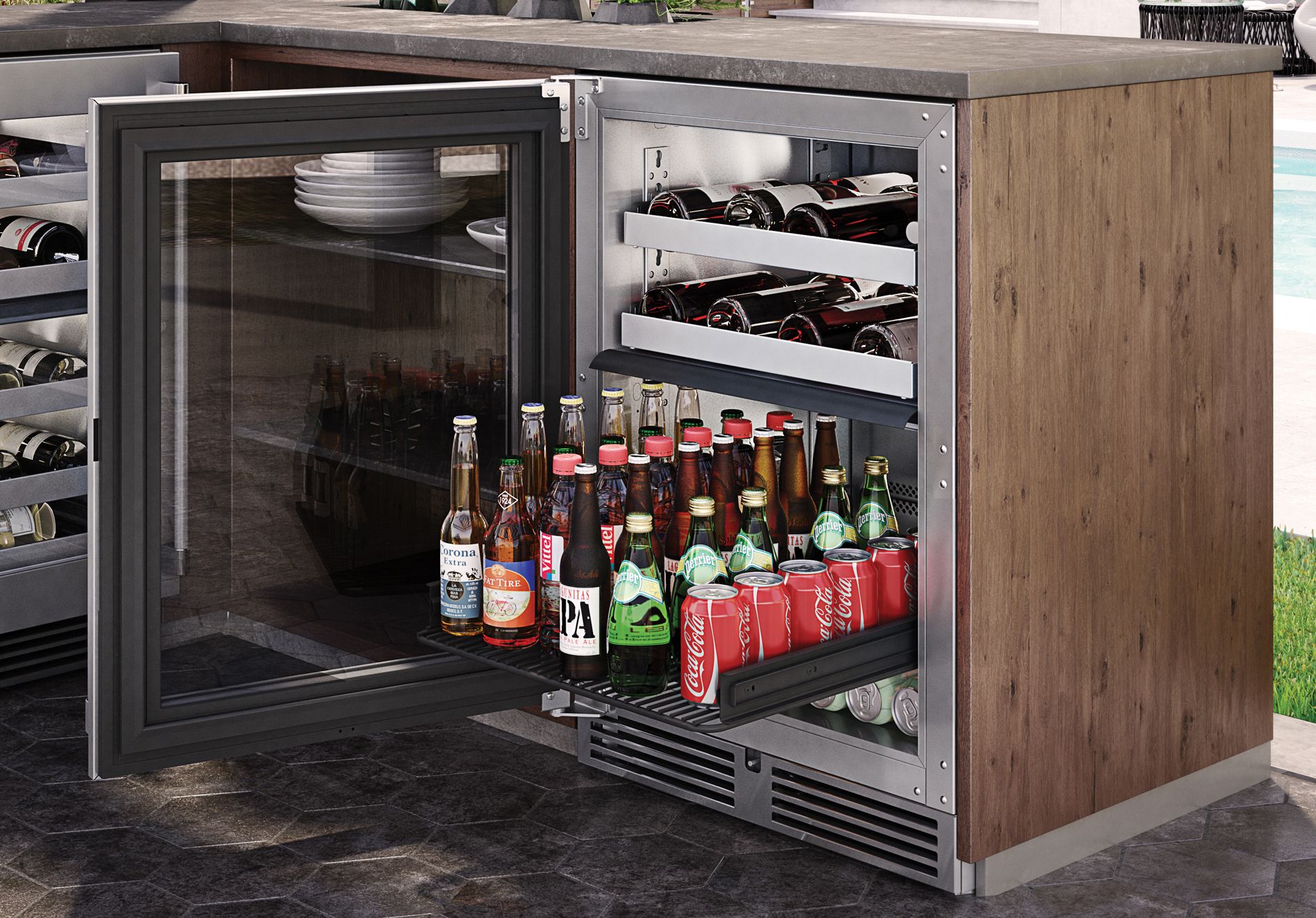 Perlick Signature Series 24" Marine Grade Dual-Zone Refrigerator/Wine Reserve with Fully Integrated Panel-Ready Solid Door Hinge Right