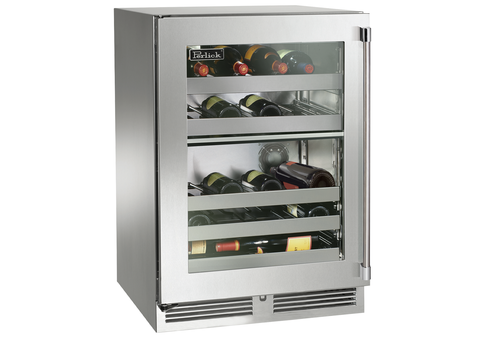 Perlick Signature Series 24" Marine Grade Dual-Zone Wine Reserve with Stainless Steel Solid Door Hinge Right