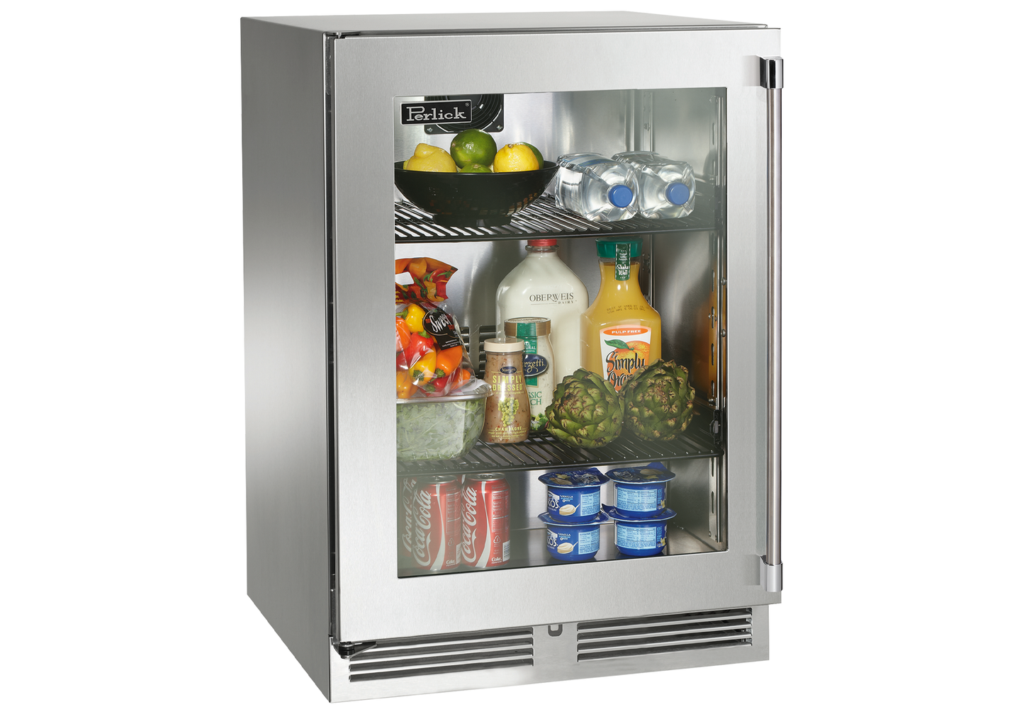 Perlick Signature Series 24" Marine Grade Refrigerator with Stainless Steel Solid Door Hinge Left