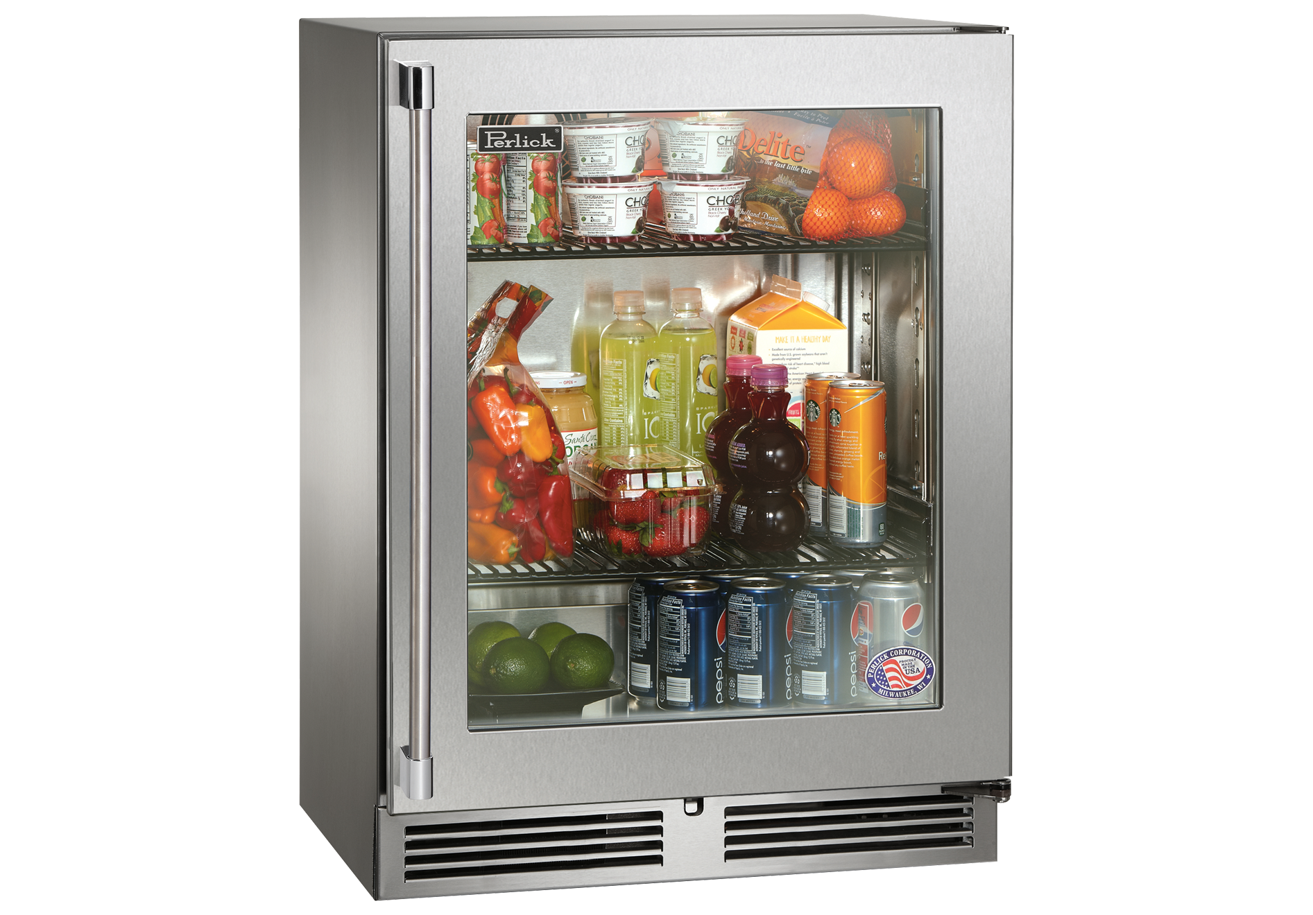Perlick Signature Series 24" Marine Shallow Depth Refrigerator with Fully Integrated Panel-Ready Glass Door Hinge Left with Lock
