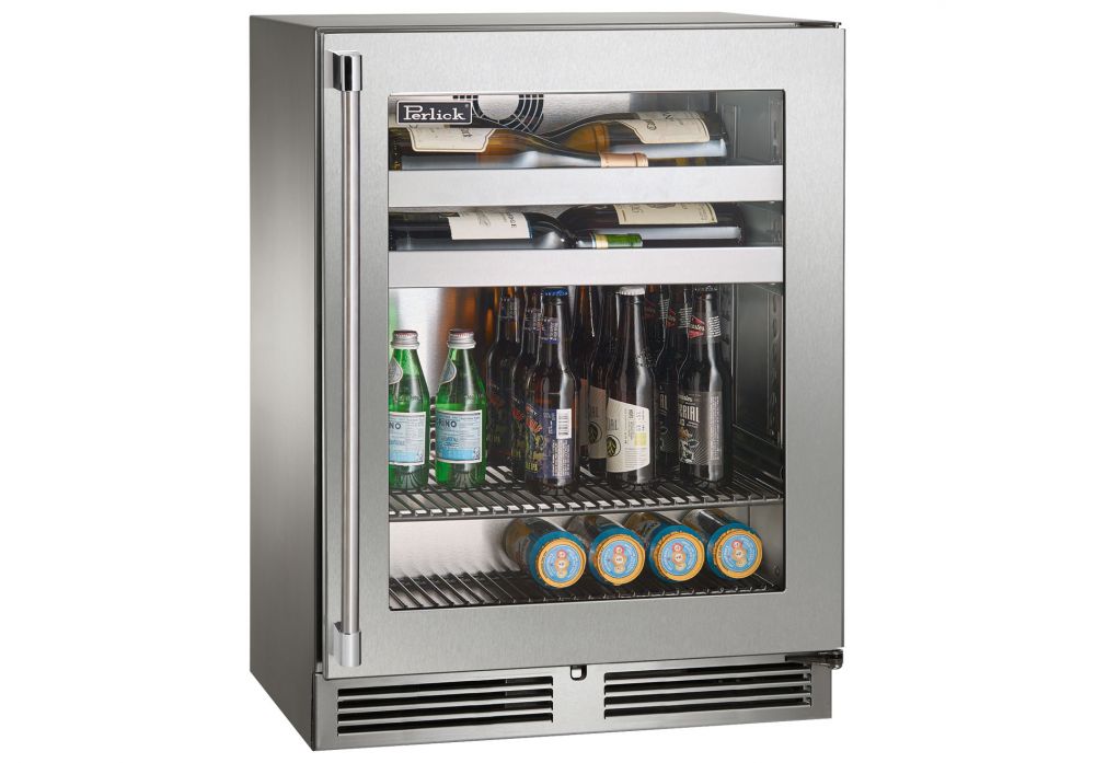 Perlick Signature Series 24" Shallow Depth Indoor Beverage Center with Stainless Steel Solid Door Hinge Left with Lock