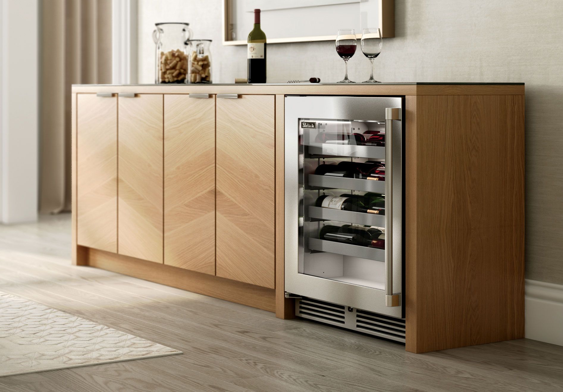 Perlick Signature Series 24" Shallow Depth Indoor Wine Reserve with Fully Integrated Panel-Ready Glass Door Hinge Right with Lock