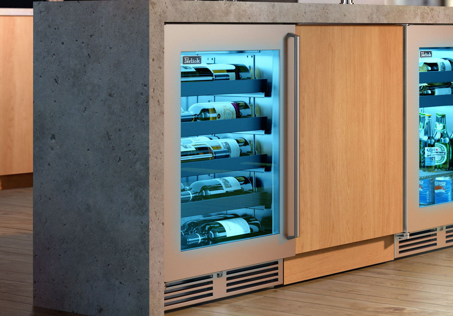 Perlick Signature Series 24" Shallow Depth Indoor Wine Reserve with Fully Integrated Panel-Ready Glass Door Hinge Right with Lock