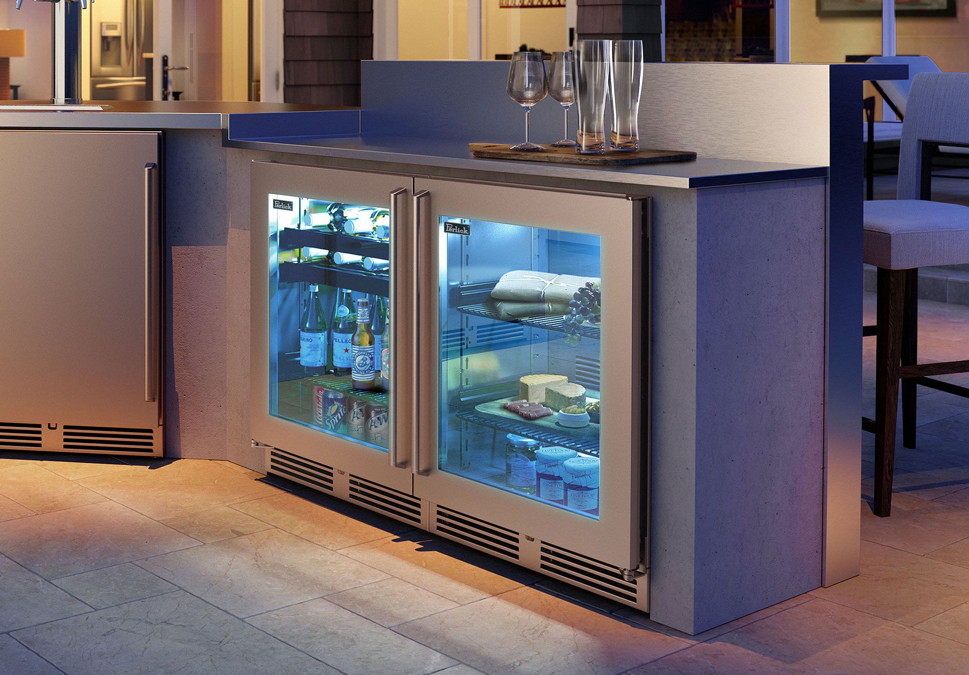 Perlick Signature Series 24" Shallow Depth Outdoor Refrigerator with Stainless Steel Glass Door Hinge Right