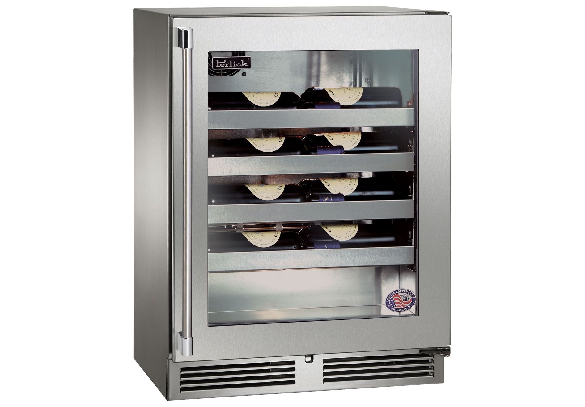 Perlick Signature Series 24" Shallow Depth Outdoor Wine Reserve with Stainless Steel Glass Door Hinge Right