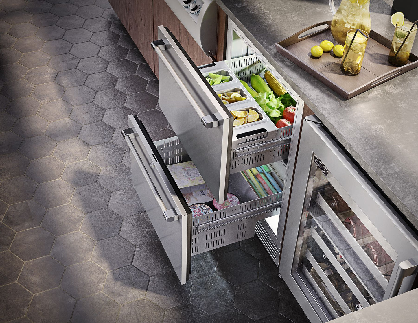 Perlick Signature Series 24" Stainless Steel Outdoor Dual-Zone Freezer/Refrigerator Drawers with Lock