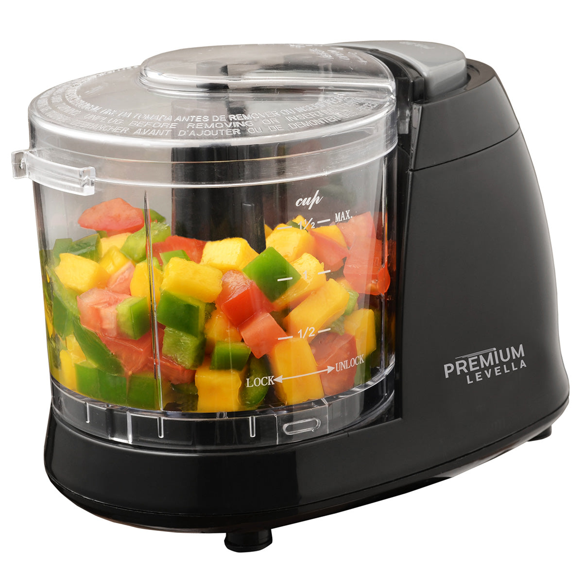 Premium Levella 100 W Black Mini Chopper With Stainless Steel Blades and Dishwasher Safe Bowl