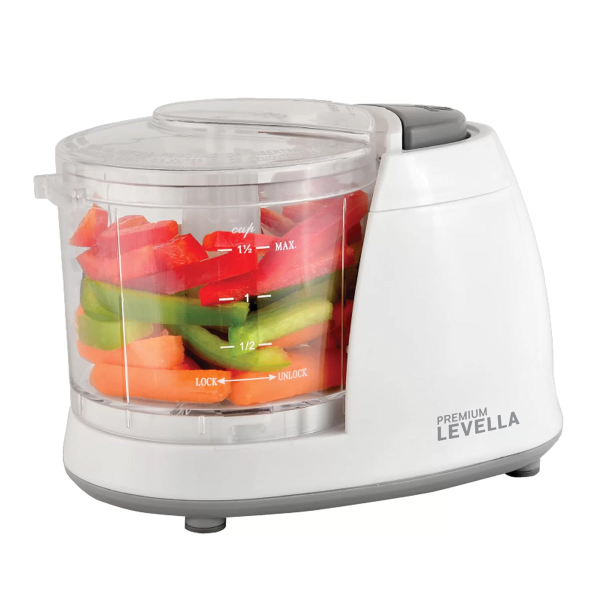 Premium Levella 100 W White Mini Chopper With Stainless Steel Blades and Dishwasher Safe Bowl