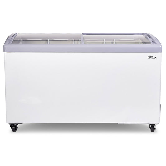 Premium Levella 10.9 ft³ White Curved Glass Door Freezer/Refrigerator Display With 4 Baskets