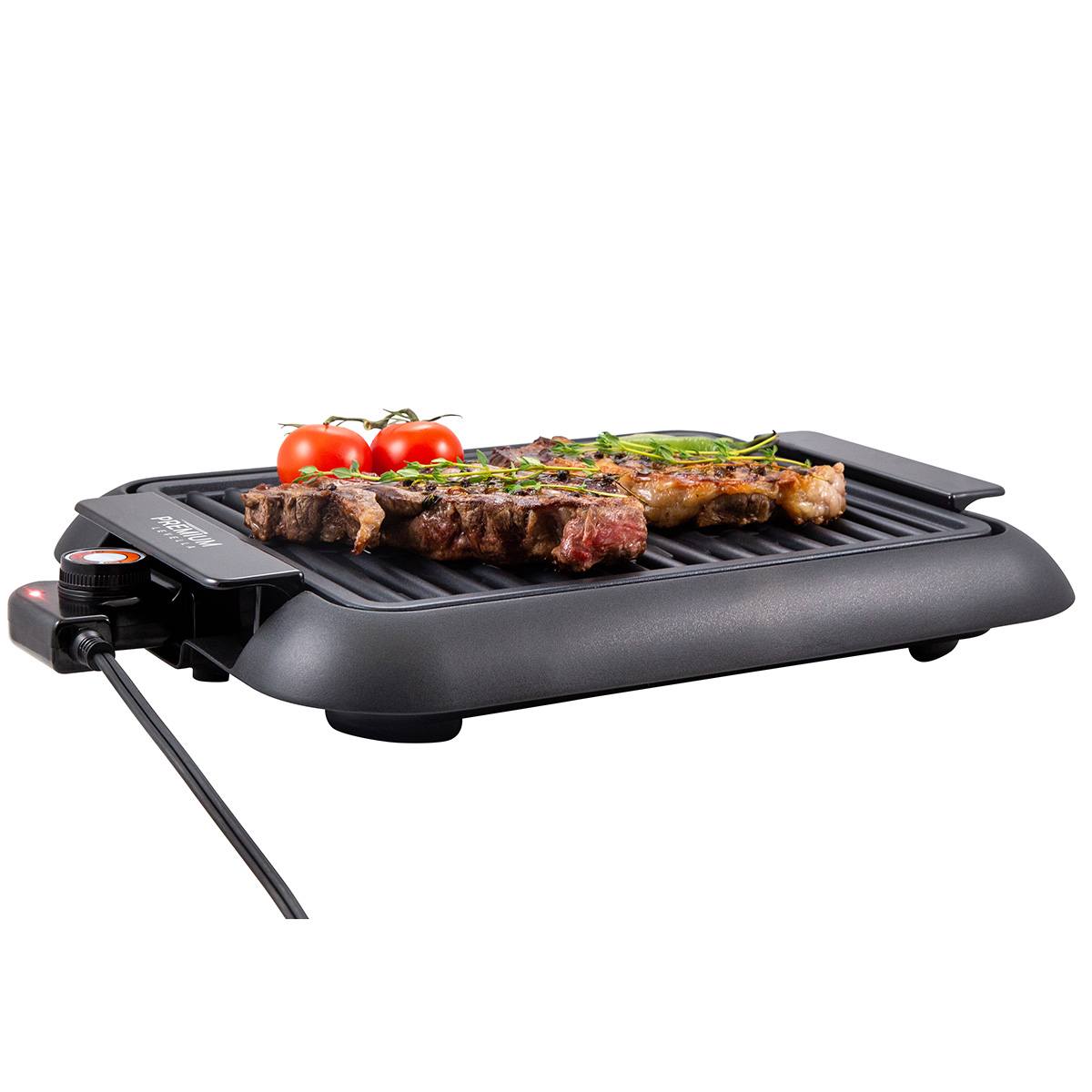 Premium Levella 12" Black Non-stick Electric Indoor Grill With Detachable Oil Tray and Plate